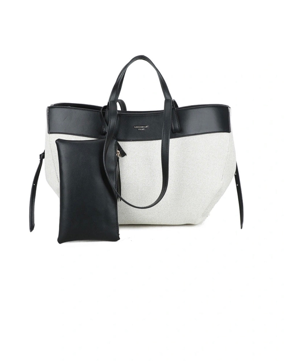 Tote bag bicolore blanc et noir avec pochette